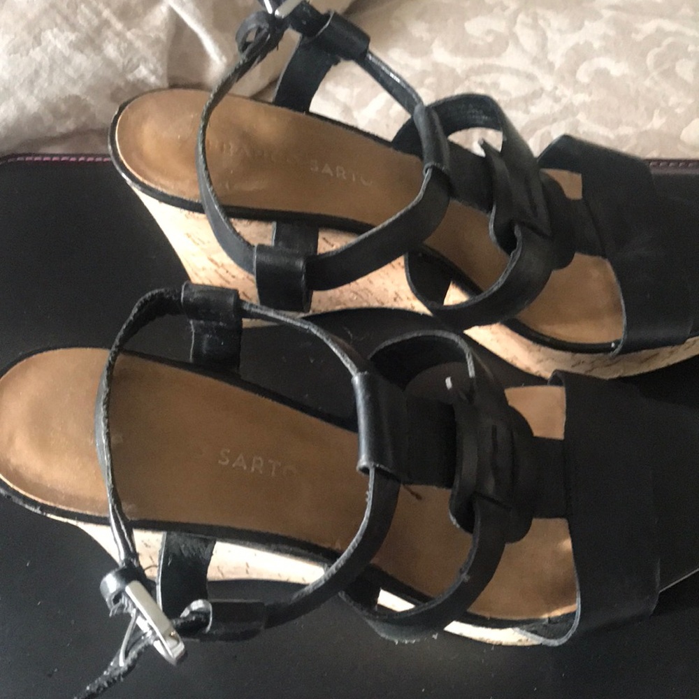 Black leather Cork wedge